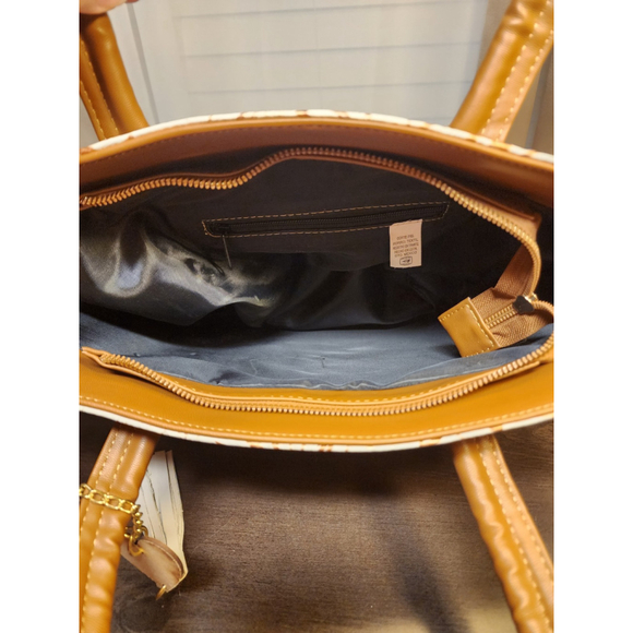 Gold White Sunflower Embossed Tooled Artisan LEATHER Crossbody Handbag Purse - Picture 11 of 15